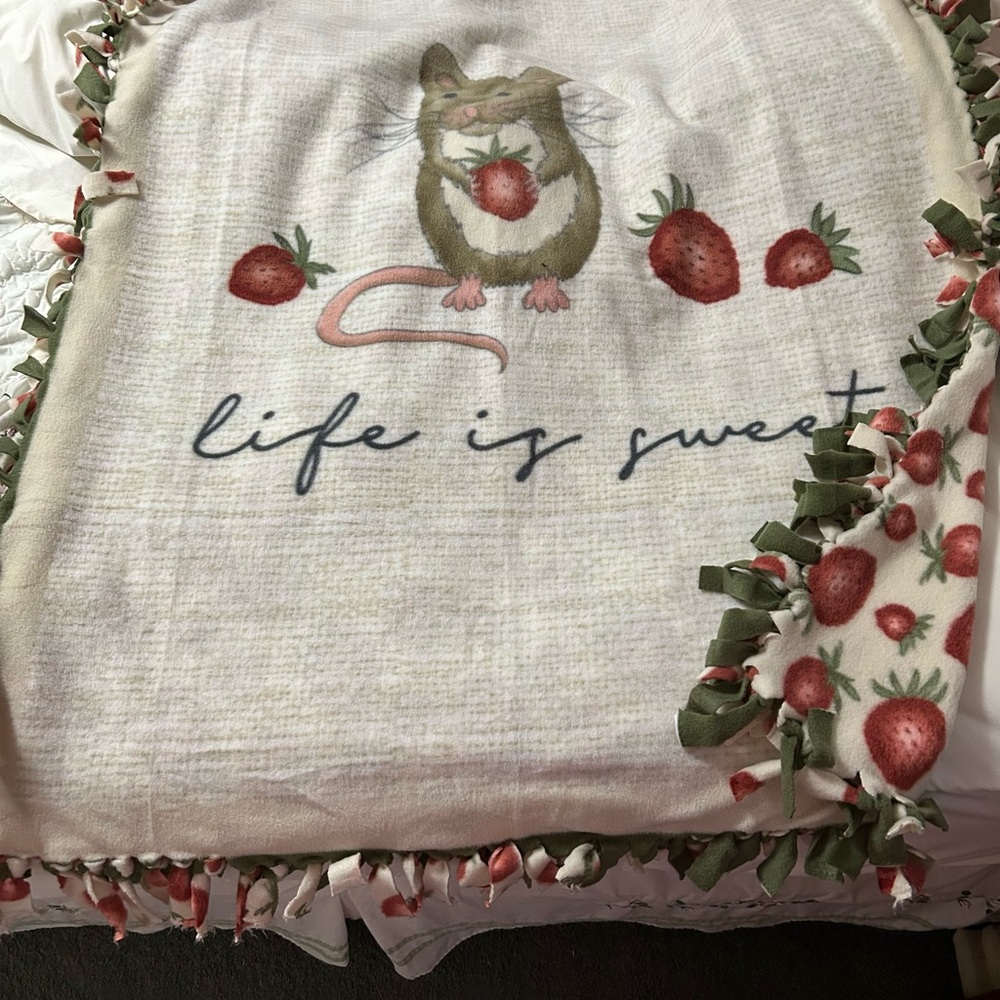 Cute Mouse and Strawberry Blanket